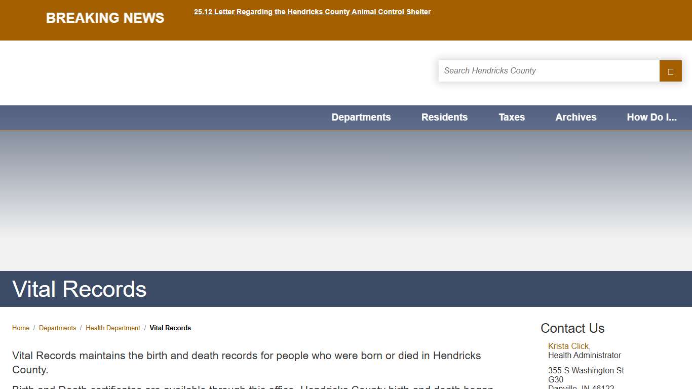 Vital Records / Hendricks County, Indiana