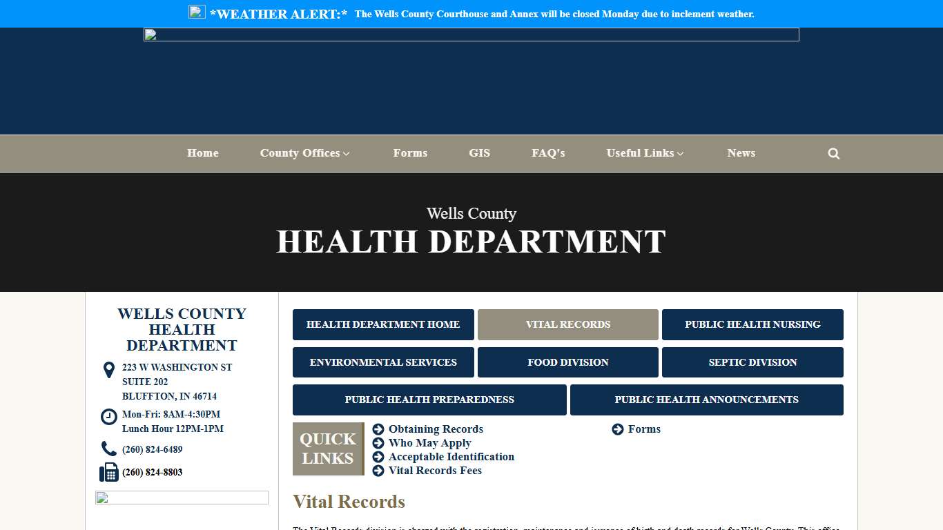 Vital Records - Health Dept - Wells County Indiana